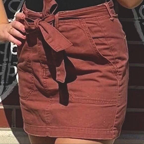 Indigo Rein Burnt Orange Cargo Mini Skirt w Belt Tie/Button and Pockets sz M EUC - Picture 1 of 9